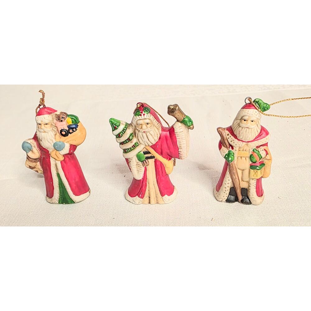 Set of 3 Vintage Ceramic Old World Santa Clause Ornaments 2 1/2" Tall